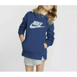 Girl’s NIKE Swoosh Logo Sweatshirt Hoodie - Blue - Medium - NEW